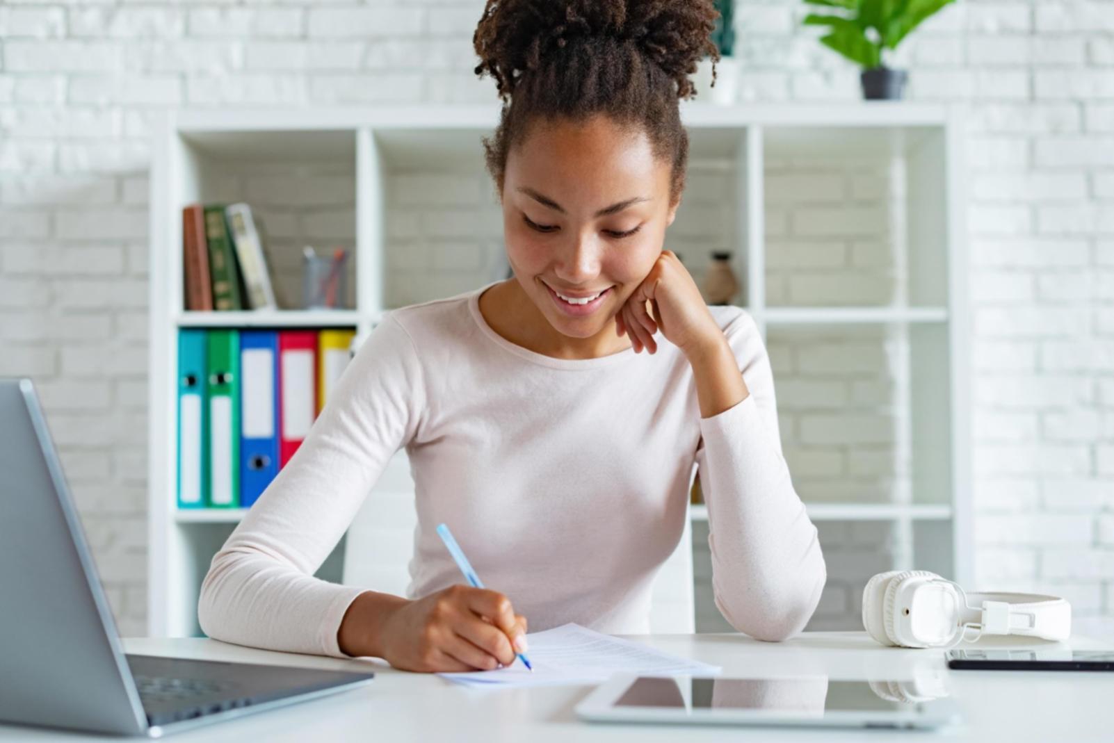 Financial planning workspace with calculator and documents